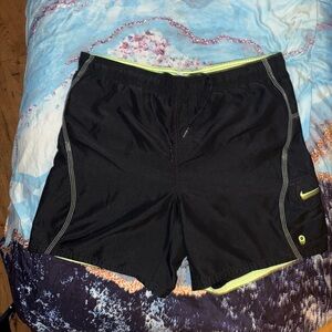 Nike Black and Neon Green Athletic Swim Trunks